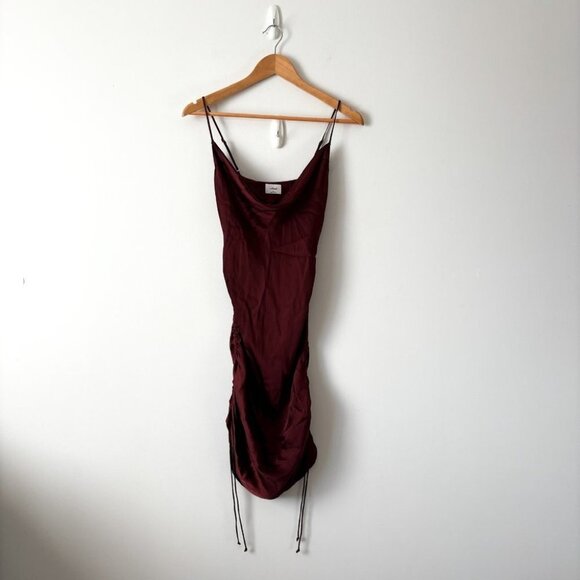 Aritzia Wilfred Only Ruched Slip Satin Dress Burgundy Maroon Red Size XS - Picture 2 of 6